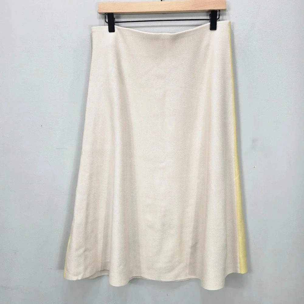 COS Knit Midi Skirt M Butter Yellow Wool Blend Elastic Waistband Textured Office